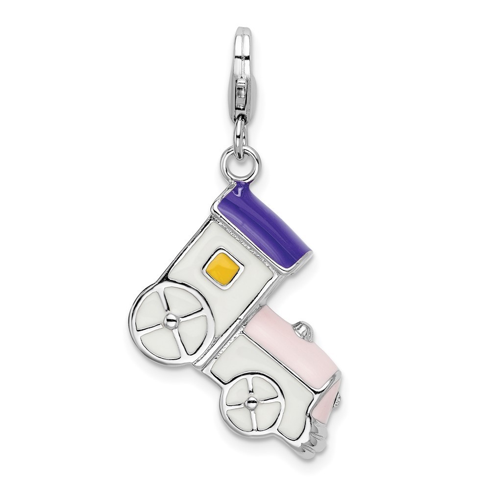 925 Sterling Silver Polished 3-D Enameled Train Bracelet Charm Lobster Clasp